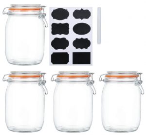 Encheng 32 oz Glass Jars With Airtight Lids And Leak Proof Rubber Gasket